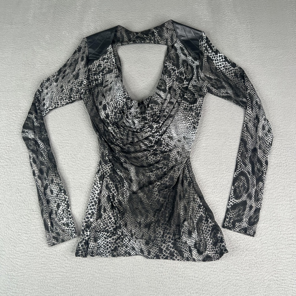 Sky Shirt Womens Small Gray Black Snake Print Faux Leather Long Sleeve Top USA